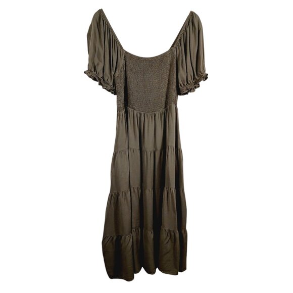 Anrabess, Tiered Midi Dress, Khaki Green, Size Large, Smocking, Tiered, Peasant - Picture 3 of 16
